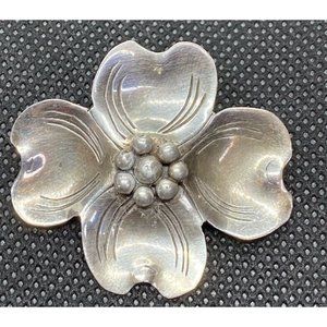 Vintage Sterling Silver 925 Handwrought By Lawton Floral Studded Brooch Pin